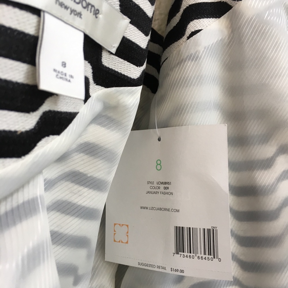 Liz Claiborne Black & White striped Lined Sheath Dress NWT size 8 - Picture 7 of 9